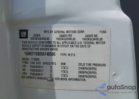 2005 Chevrolet Trailblazer Ls from USA, damaged, VIN 1GNET16S656146586